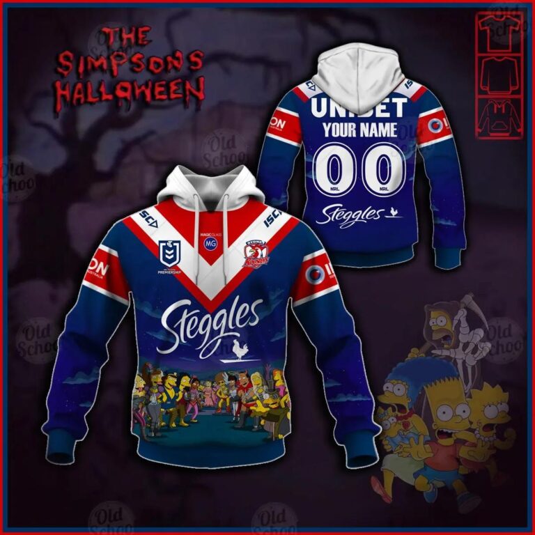 NRL Sydney Roosters Custom Name Number x The Simpsons 2020 Halloween Pullover Hoodie