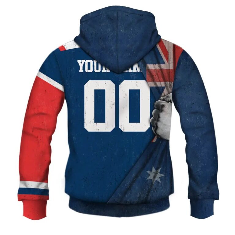 NRL Sydney Roosters Custom Name Number Australian Flag Pullover Hoodie