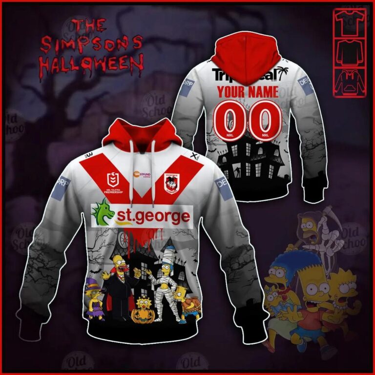 NRL St. George Illawarra Dragons Custom Name Number x The Simpsons 2020 Halloween Pullover Hoodie