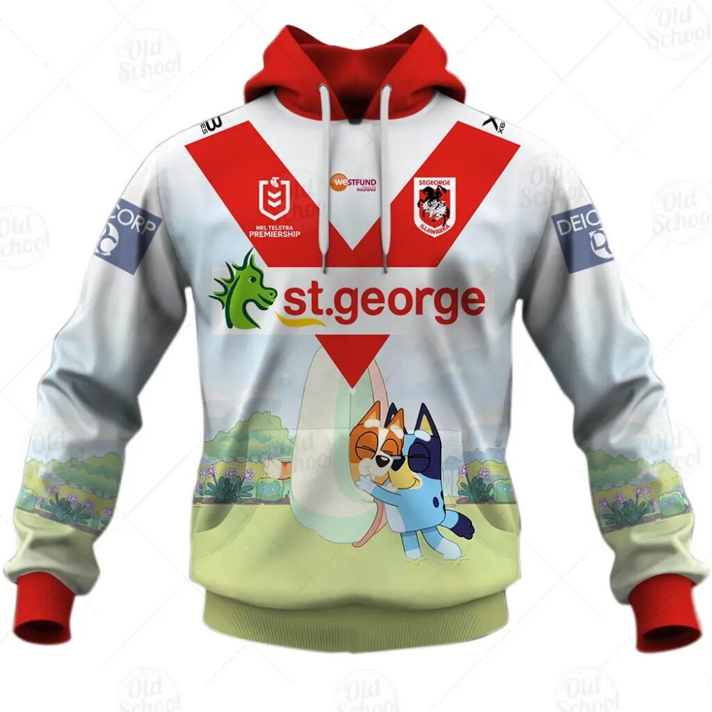 NRL St. George Illawarra Dragons Custom Name Number x Bluey Jersey 2020 Pullover Hoodie
