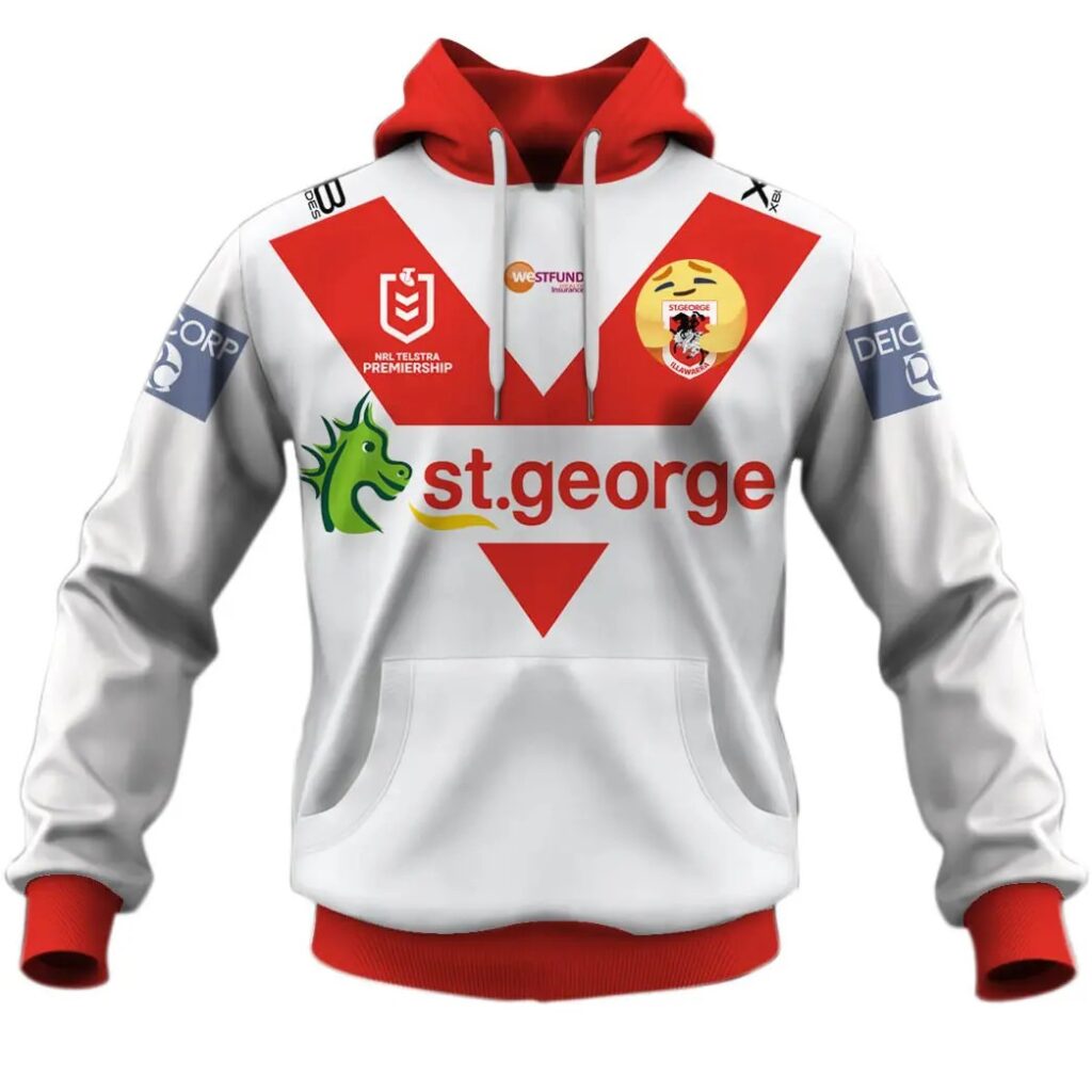 NRL St. George Illawarra Dragons Custom Name Number 2020 Home Jersey Care Emoji Pullover Hoodie