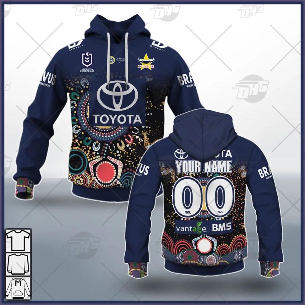NRL North Queensland Cowboys Custom Name Number On Field Indigenous Jersey 2021 Pullover Hoodie