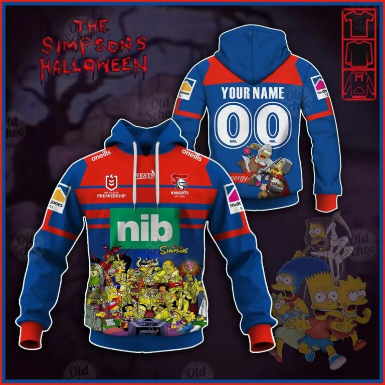 NRL Newcastle Knights Custom Name Number x The Simpsons 2020 Halloween Pullover Hoodie