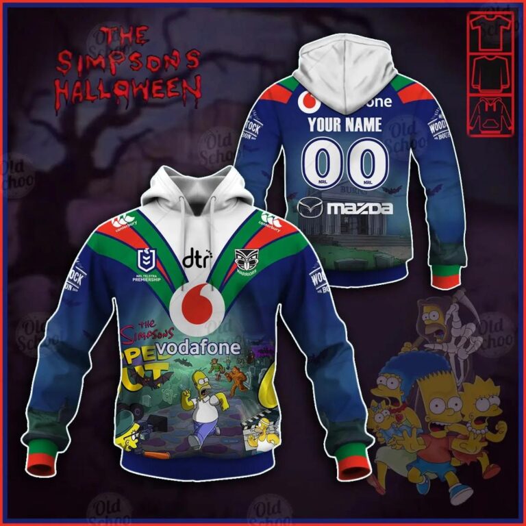 NRL New Zealand Warriors Custom Name Number x The Simpsons 2020 Halloween Pullover Hoodie
