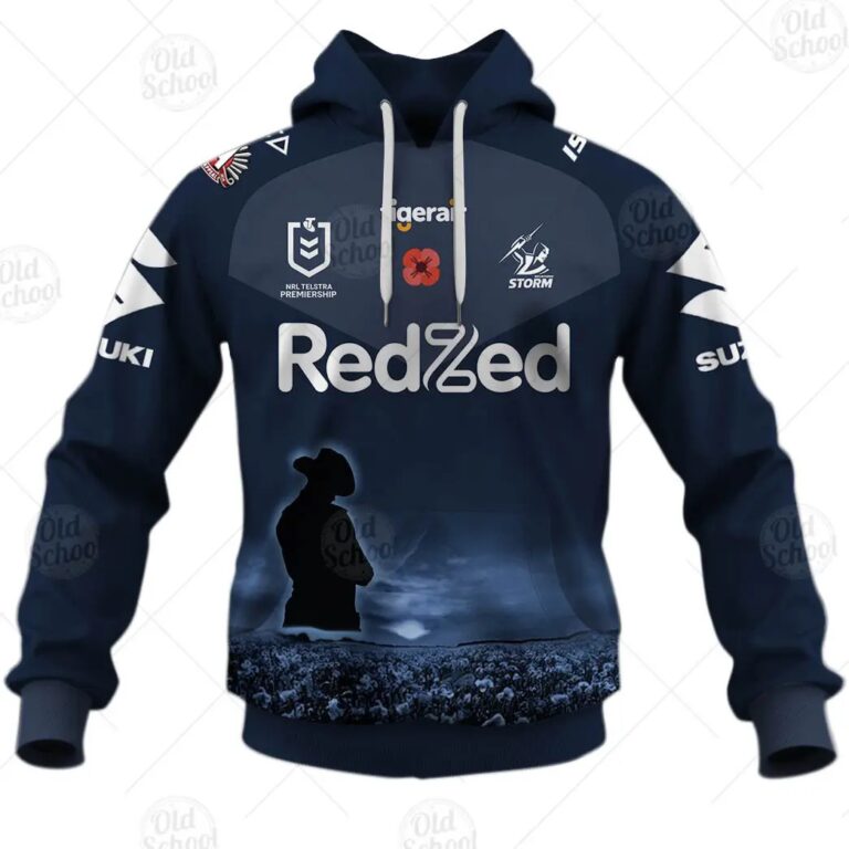NRL Melbourne Storm Custom Name Number ANZAC Day Pullover Hoodie