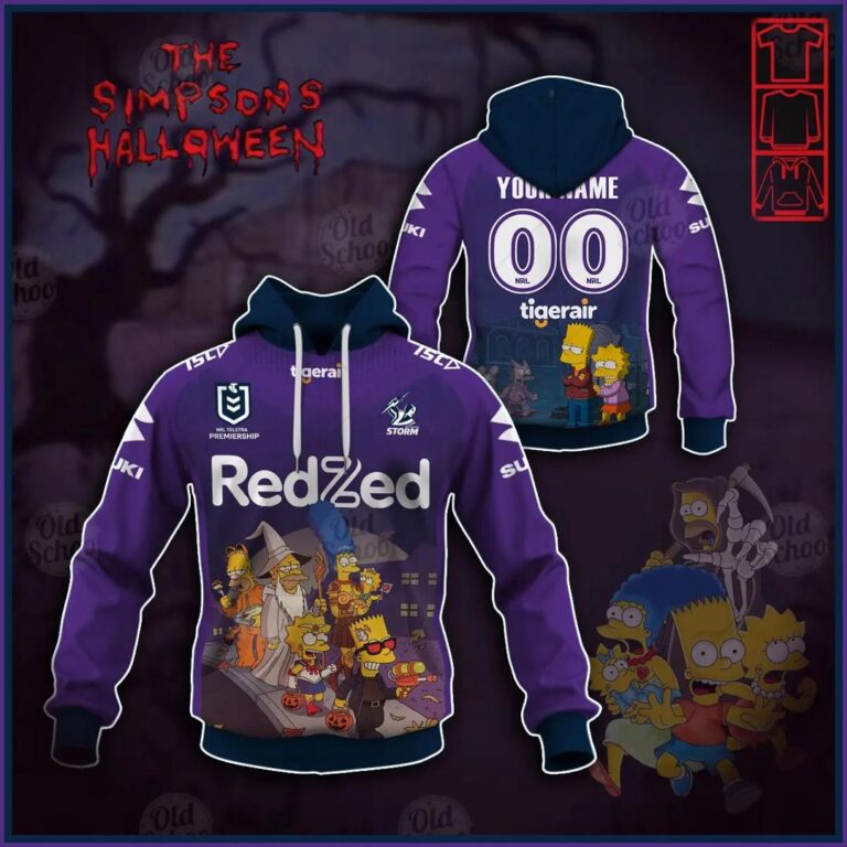 NRL Melbourne Storm Custom Name Number x The Simpsons 2020 Halloween Pullover Hoodie