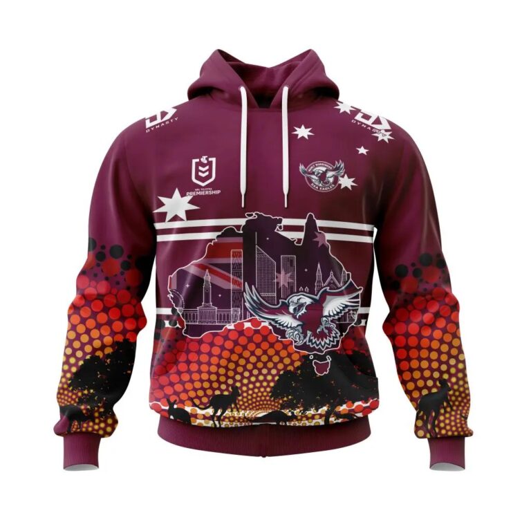 NRL Manly Warringah Sea Eagles Custom Name Number Australia’s Day Pullover Hoodie