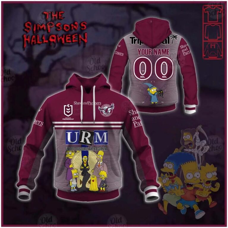 NRL Manly Warringah Sea Eagles Custom Name Number x The Simpsons Halloween 2020 Pullover Hoodie