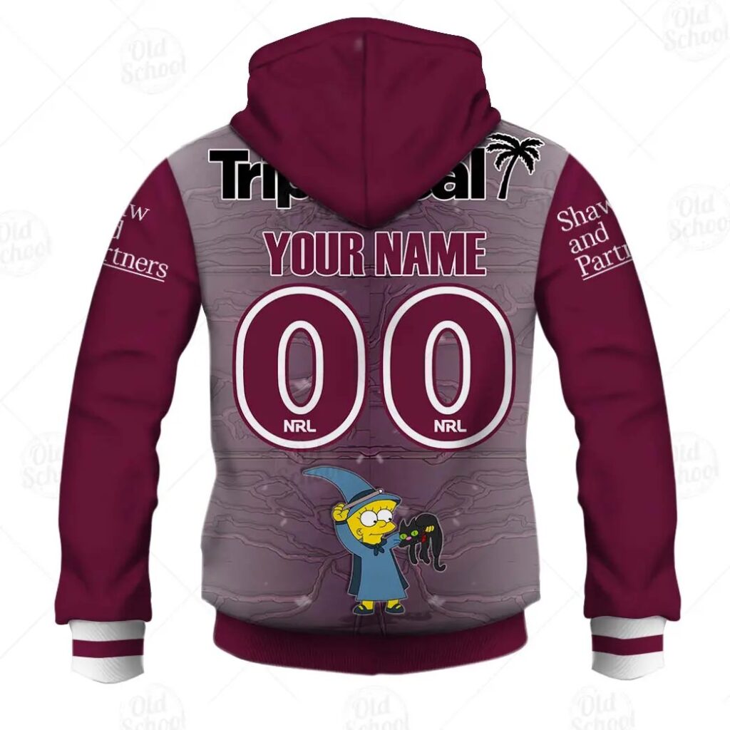 NRL Manly Warringah Sea Eagles Custom Name Number x The Simpsons Halloween 2020 Pullover Hoodie