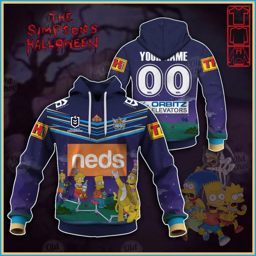NRL Gold Coast Titans Custom Name Number x The Simpsons Halloween 2020 Pullover Hoodie