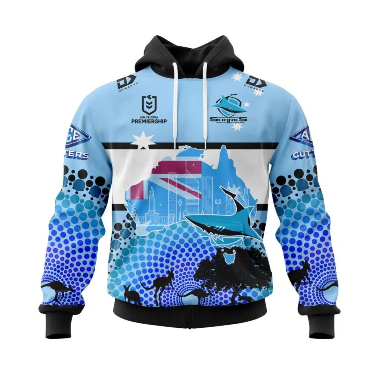 NRL Cronulla-Sutherland Sharks Custom Name Number Australia’s Day Pullover Hoodie