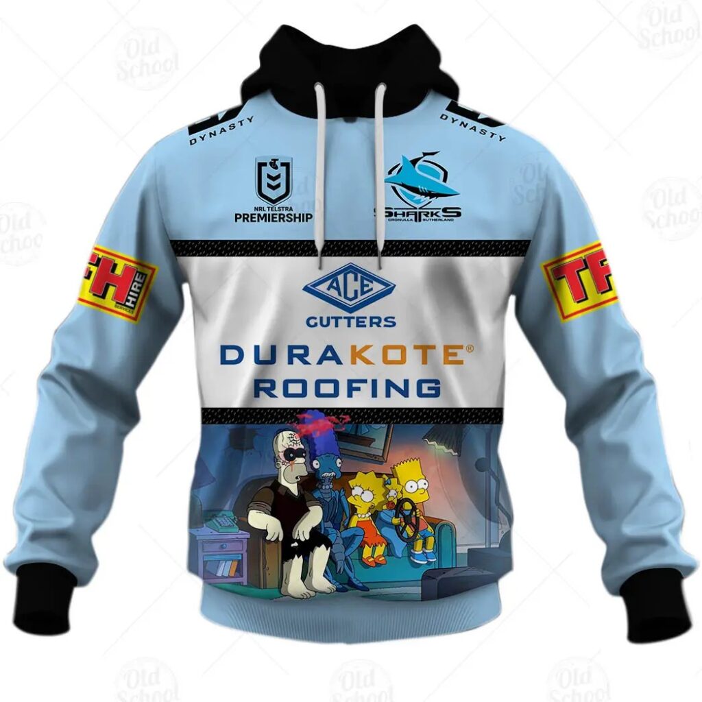 NRL Cronulla-Sutherland Sharks Custom Name Number x The Simpsons 2020 Halloween Pullover Hoodie