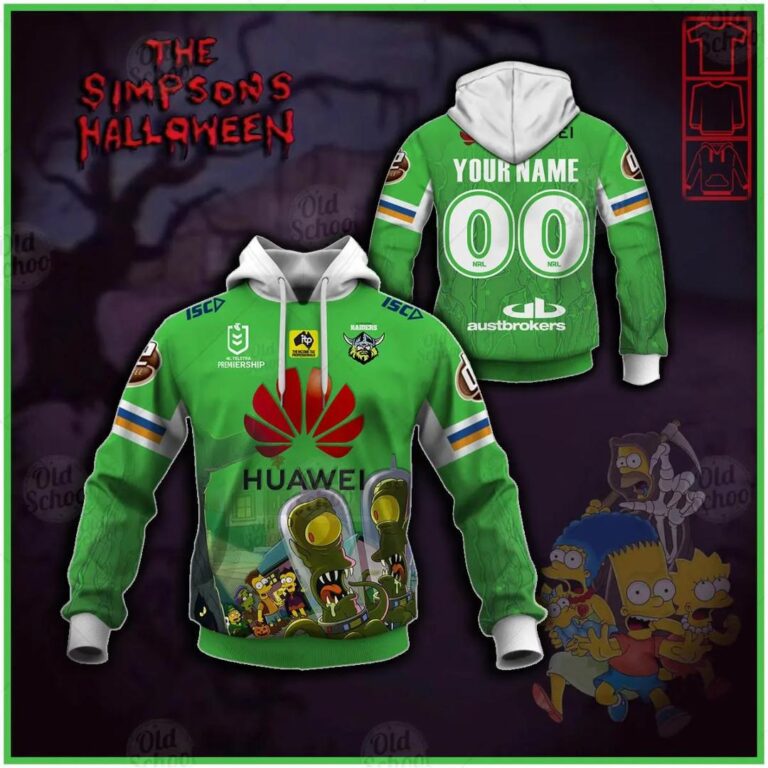 NRL Canberra Raiders Custom Name Number x The Simpsons 2020 Halloween Pullover Hoodie