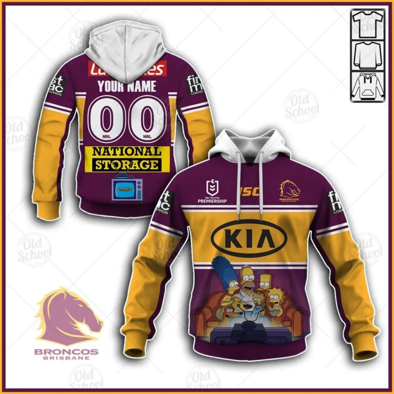 NRL Brisbane Broncos Custom Name Number x The Simpsons 2020 Pullover Hoodie