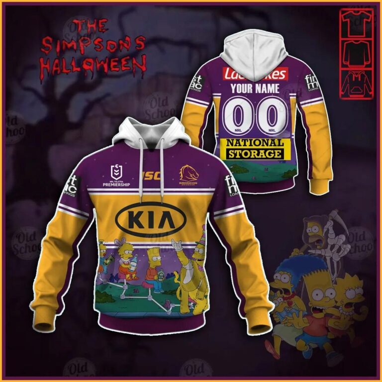 NRL Brisbane Broncos Custom Name Number x The Simpsons 2020 Halloween Pullover Hoodie
