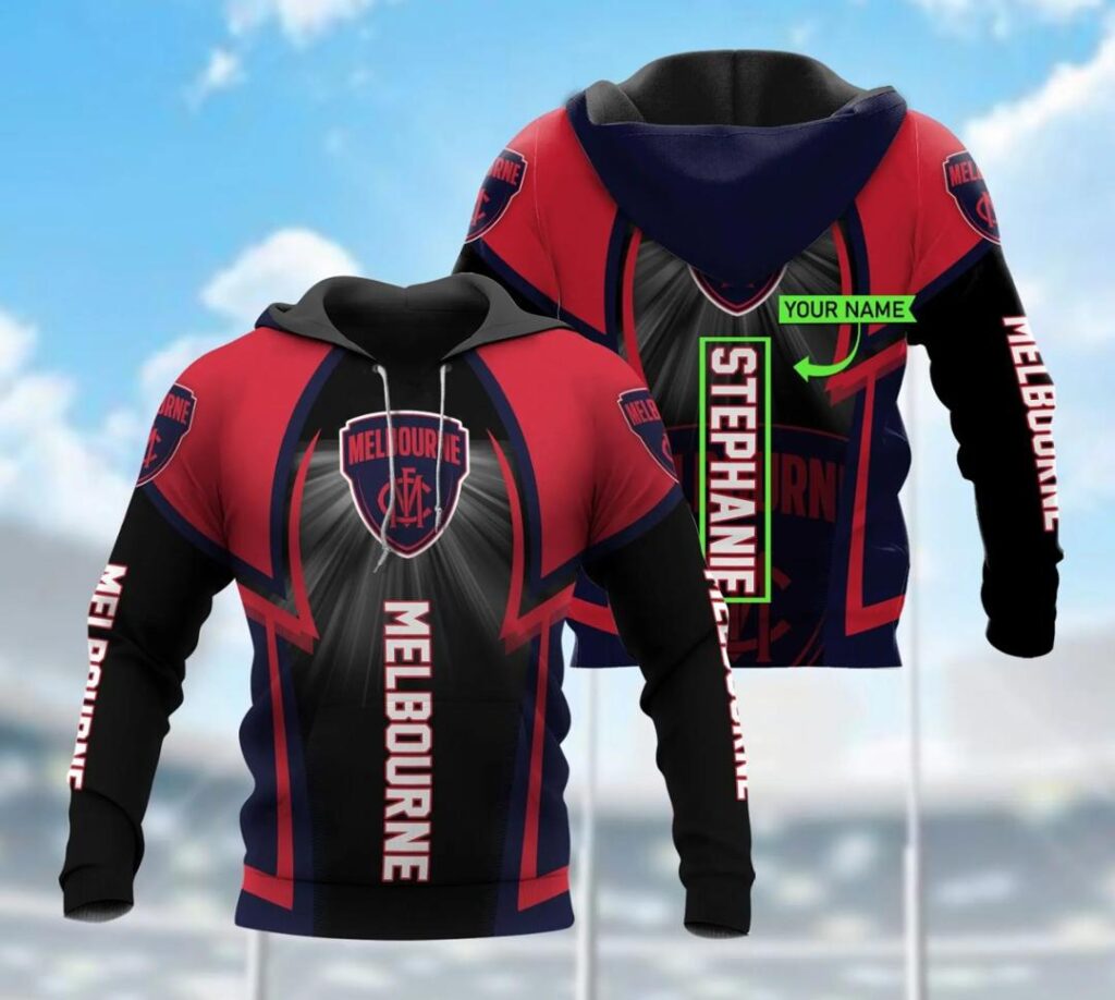 AFL Melbourne Demons Custom Name Red Black Pullover Hoodie