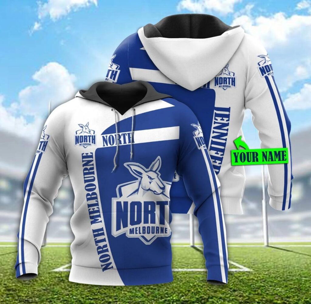 AFL North Melbourne Kangaroos Custom Name White Royal Pullover Hoodie