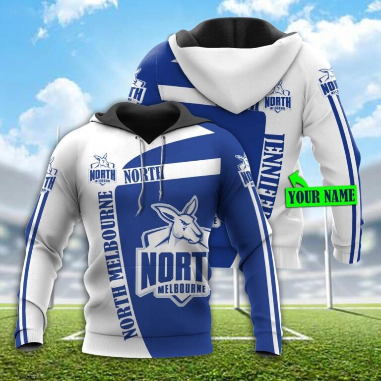 AFL North Melbourne Kangaroos Custom Name White Royal Pullover Hoodie