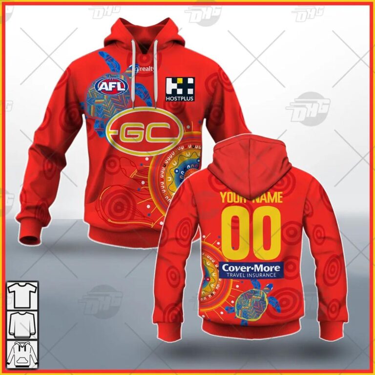 AFL Gold Coast Suns Custom Name Number 2021 Authentic Indigenous Guernsey Pullover Hoodie