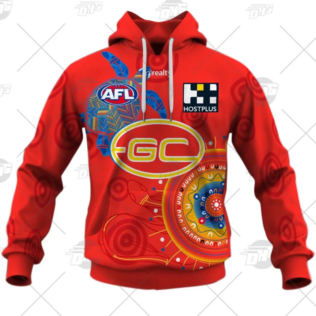 AFL Gold Coast Suns Custom Name Number 2021 Authentic Indigenous Guernsey Pullover Hoodie