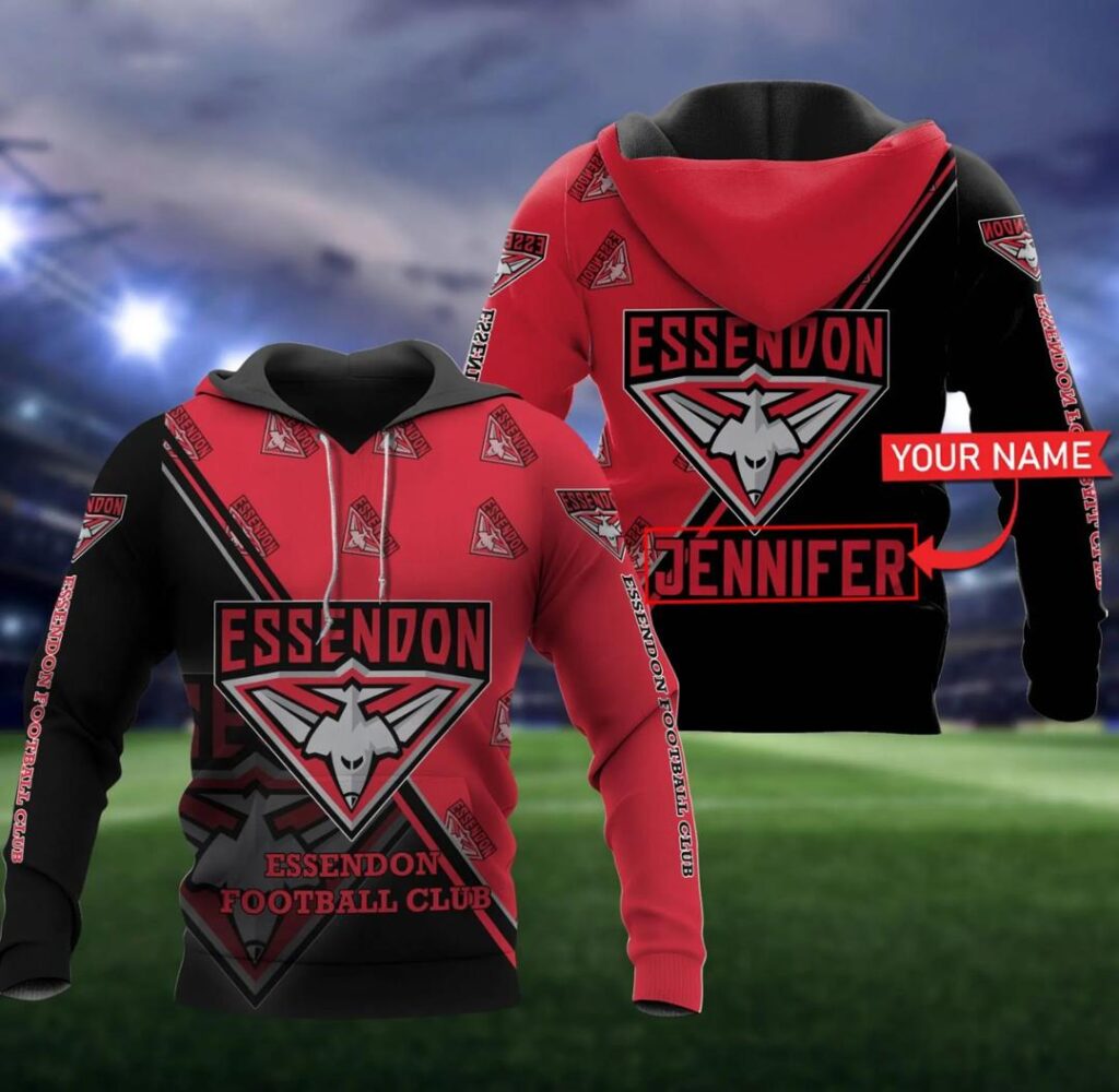 AFL Essendon Bombers Custom Name Red Black Pullover Hoodie