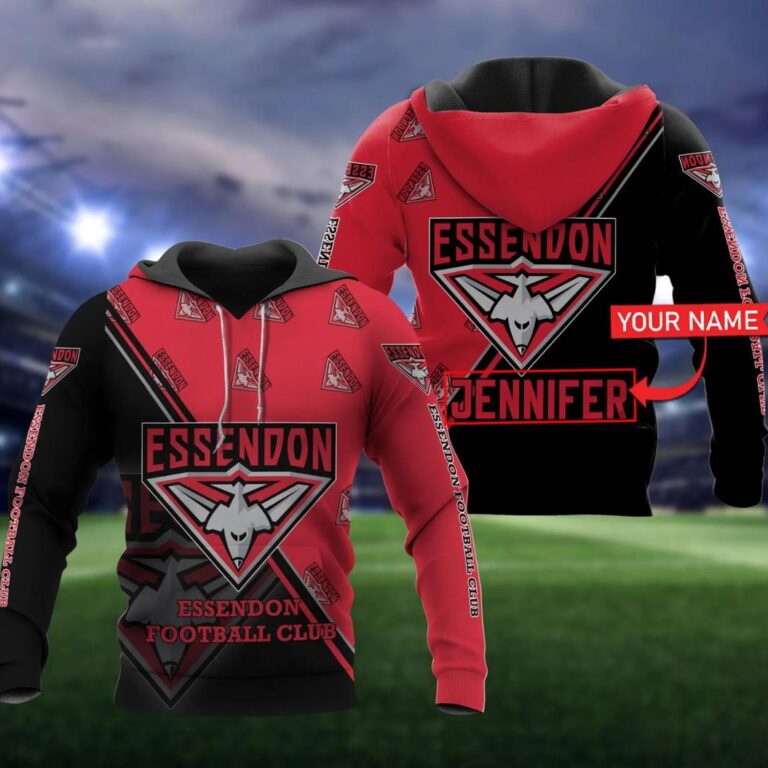 AFL Essendon Bombers Custom Name Red Black Pullover Hoodie