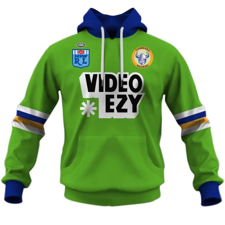 NRL Canberra Raiders Custom Name Number 1990 Video Ezy Vintage Retro Heritage Pullover Hoodie