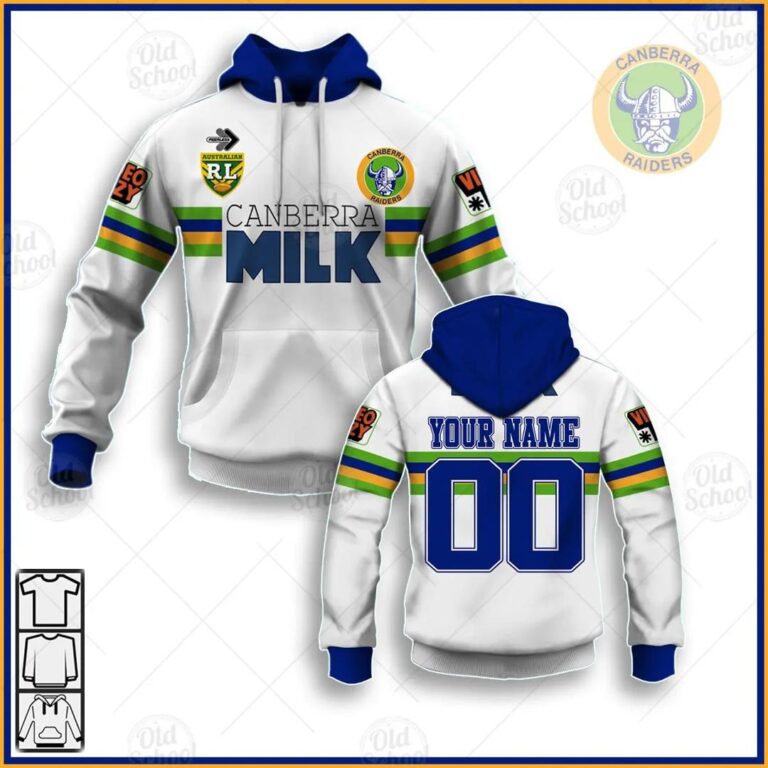 NRL Canberra Raiders Custom Name Number 1995 Away Jersey Vintage Retro Pullover Hoodie