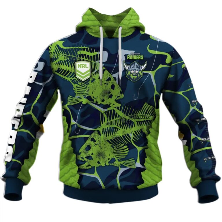 NRL Canberra Raiders Custom Name Number 2021 Fishing Pullover Hoodie