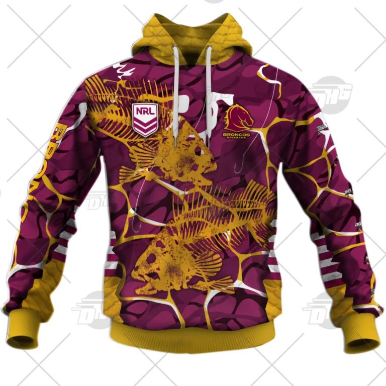 NRL Brisbane Broncos Custom Name Number 2021 Fishing Pullover Hoodie