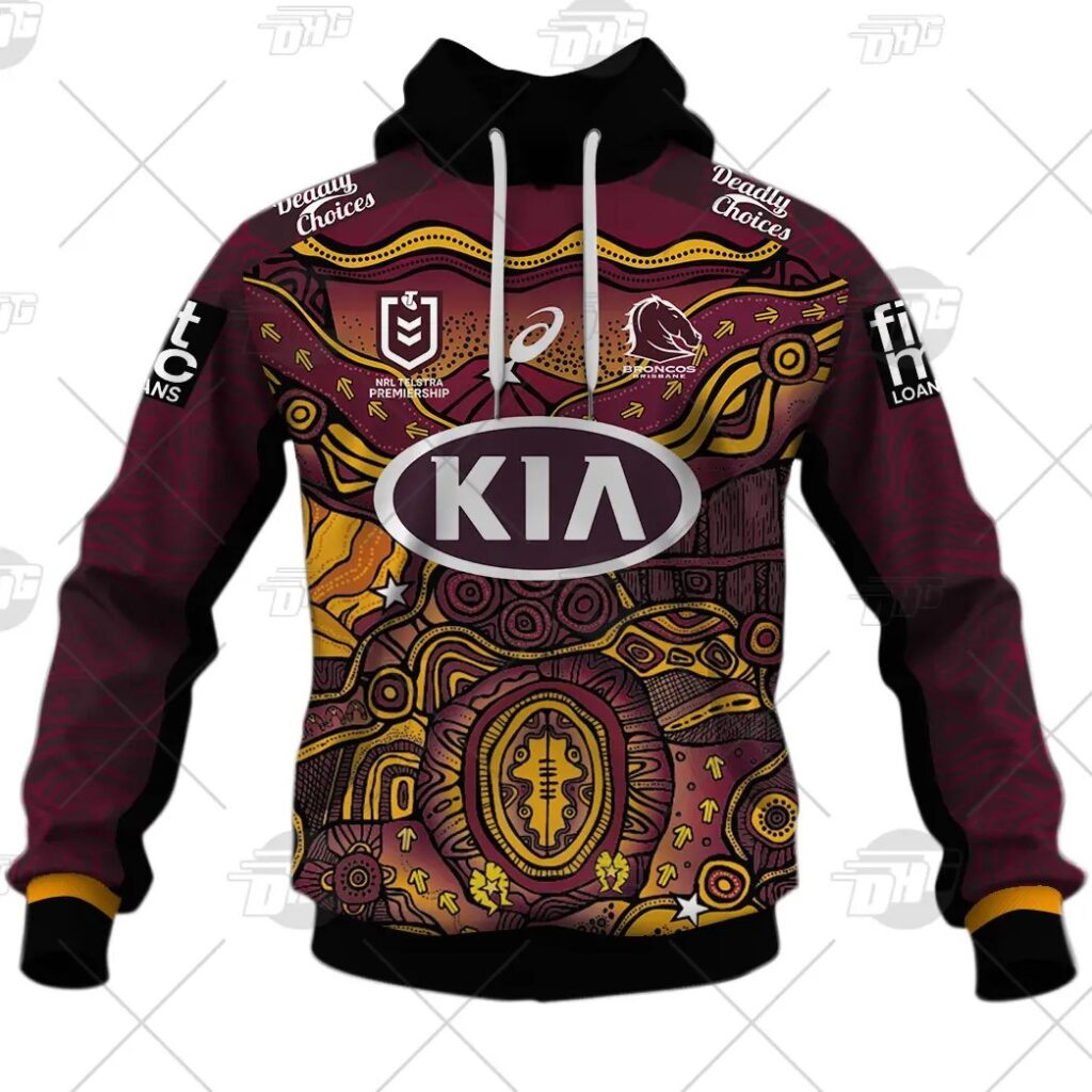 NRL Brisbane Broncos Custom Name Number On Field Indigenous Jersey 2021 Pullover Hoodie