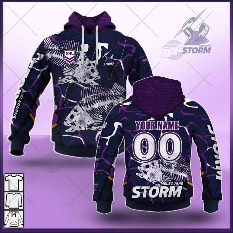 NRL Melbourne Storm Custom Name Number 2021 Fishing Pullover Hoodie