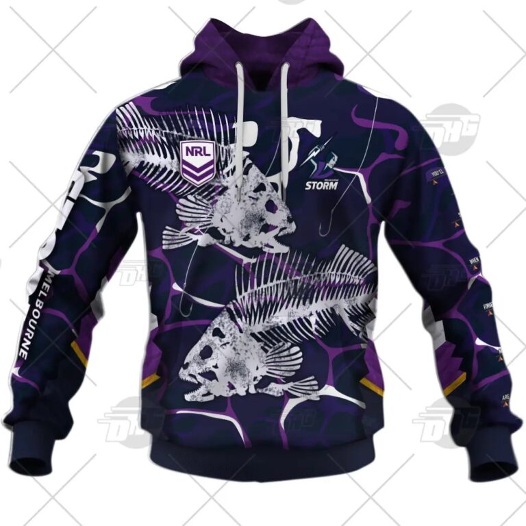 NRL Melbourne Storm Custom Name Number 2021 Fishing Pullover Hoodie
