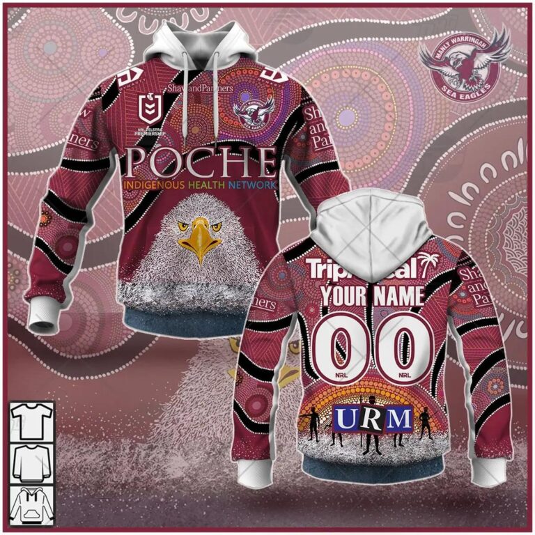 NRL Manly Warringah Sea Eagles Custom Name Number On Field Indigenous Jersey 2021 Pullover Hoodie
