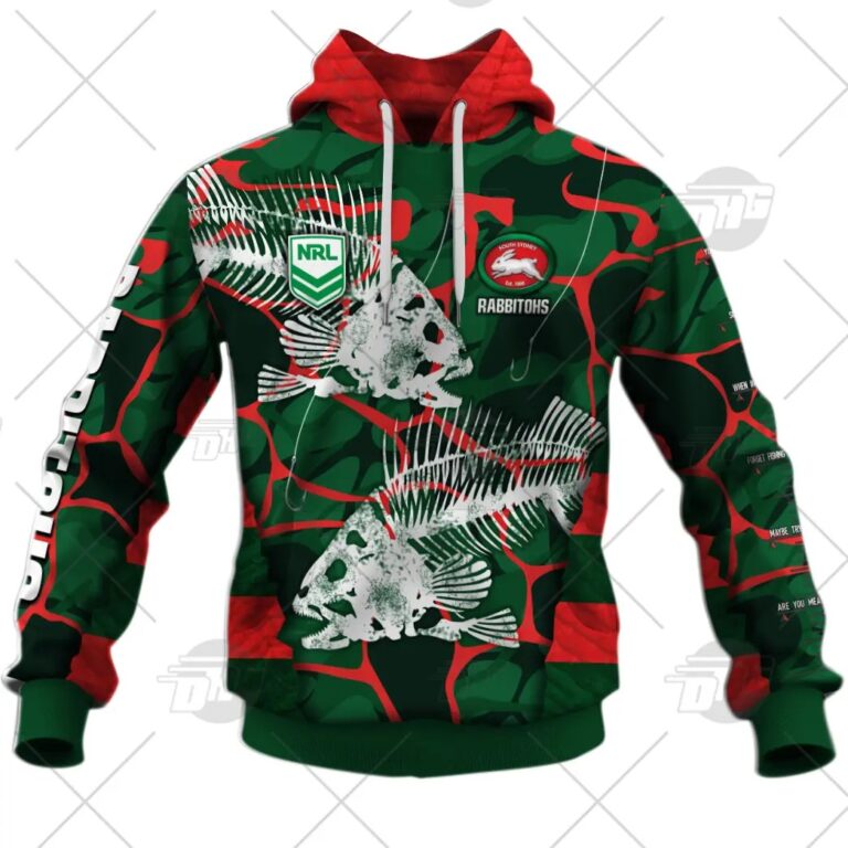 NRL South Sydney Rabbitohs Custom Name Number 2021 Fishing Pullover Hoodie