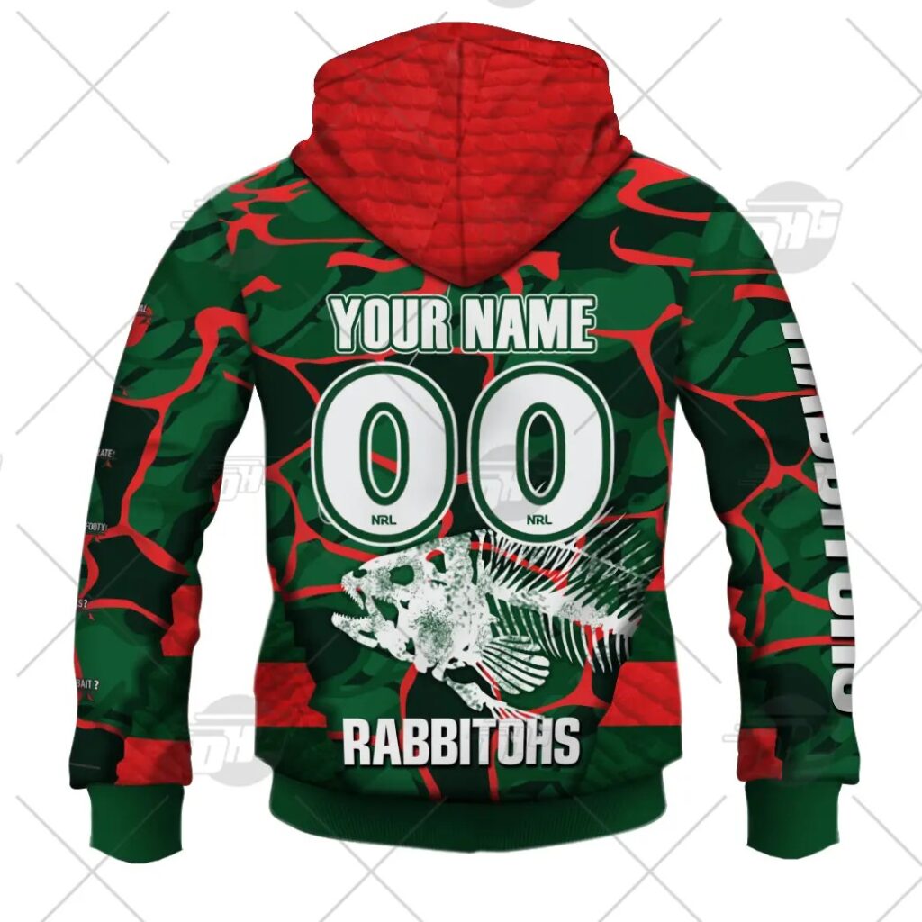NRL South Sydney Rabbitohs Custom Name Number 2021 Fishing Pullover Hoodie