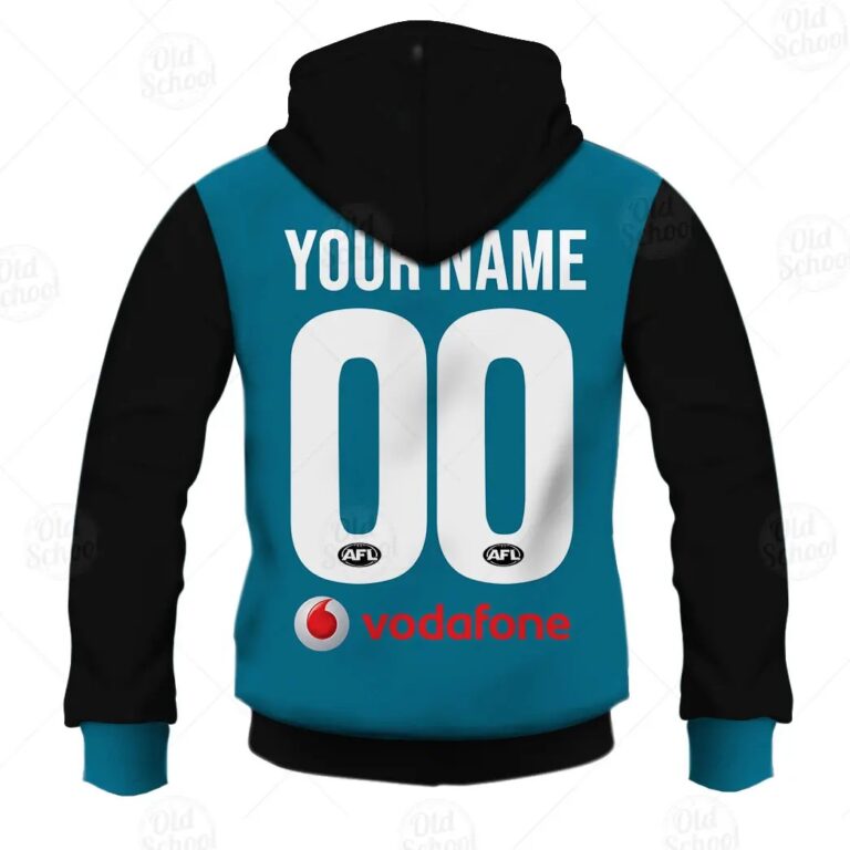 AFL Port Adelaide Power Custom Name Number 2007 Planet Teal Vintage Retro Pullover Hoodie