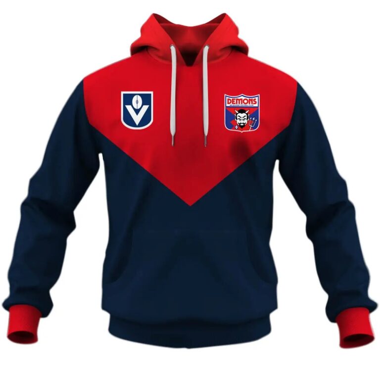 AFL Melbourne Demons Custom Name Number Vintage Retro 90s Pullover Hoodie