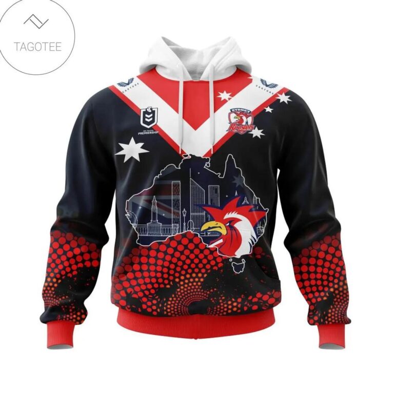 NRL Sydney Roosters Custom Name Number Australia’s Day Pullover Hoodie
