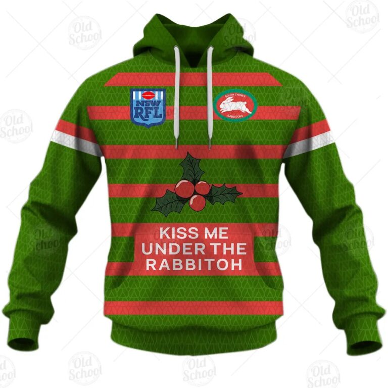 NRL South Sydney Rabbitohs Custom Name Number Christmas Knit Pattern Vintage Pullover Hoodie