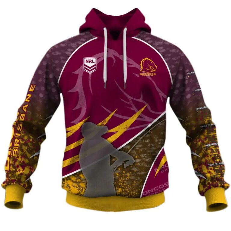 NRL Brisbane Broncos Custom Name Number Fishing T59 Pullover Hoodie
