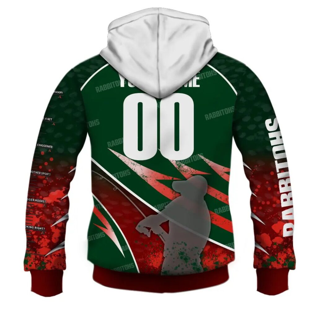 NRL South Sydney Rabbitohs Custom Name Number Fishing T59 Pullover Hoodie