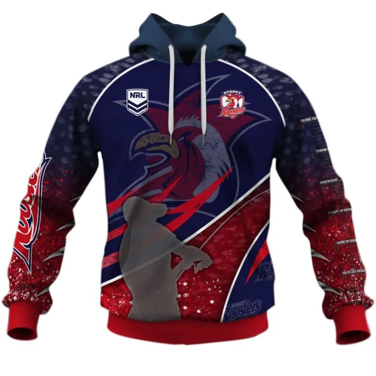NRL Sydney Roosters Custom Name Number Fishing T59 Pullover Hoodie