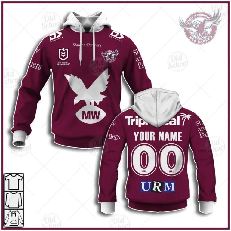 NRL Manly Warringah Sea Eagles Custom Name Number 2021 Heritage Pullover Hoodie