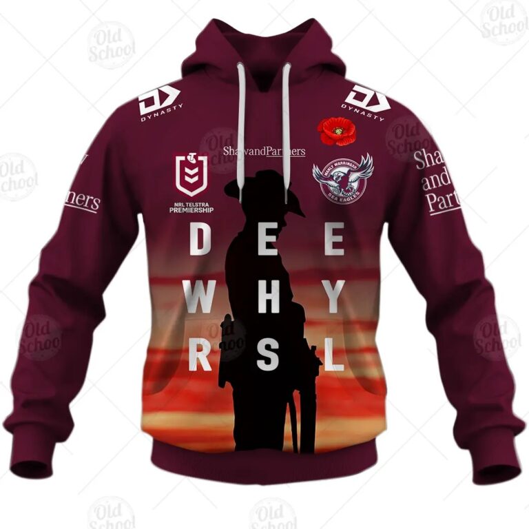 NRL Manly Warringah Sea Eagles Custom Name Number 2021 ANZAC Pullover Hoodie