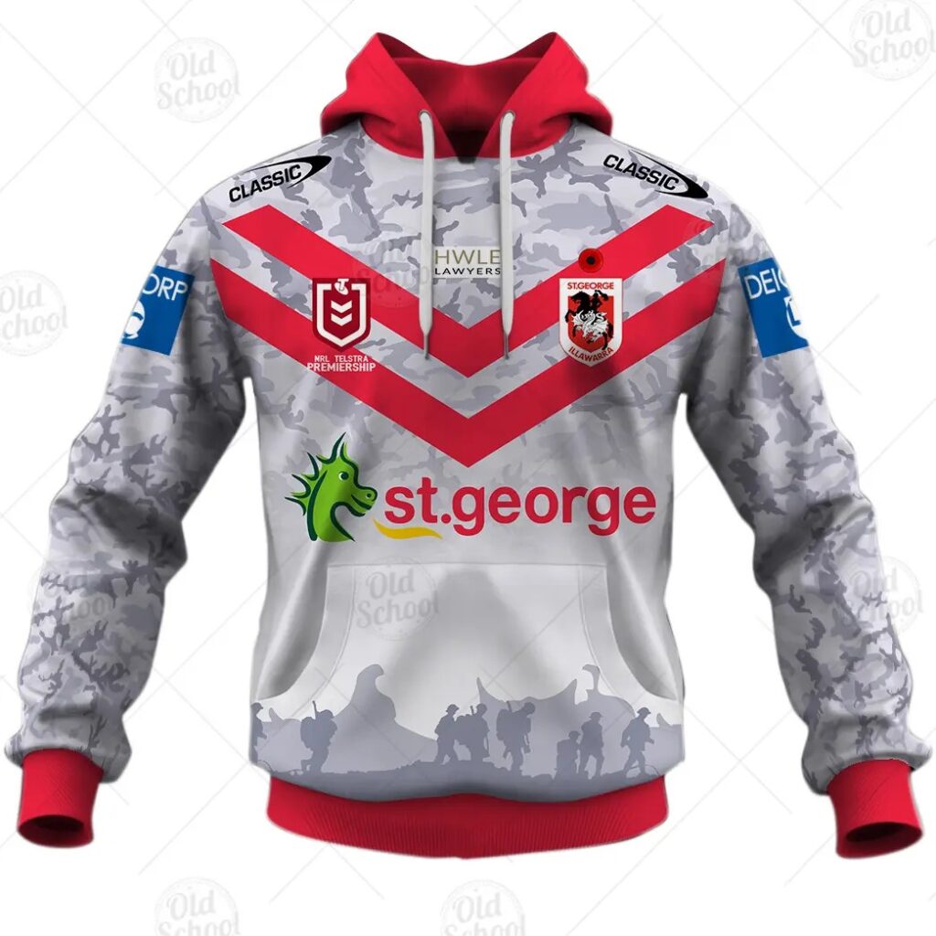 NRL St. George Illawarra Dragons Custom Name Number 2021 ANZAC Pullover Hoodie