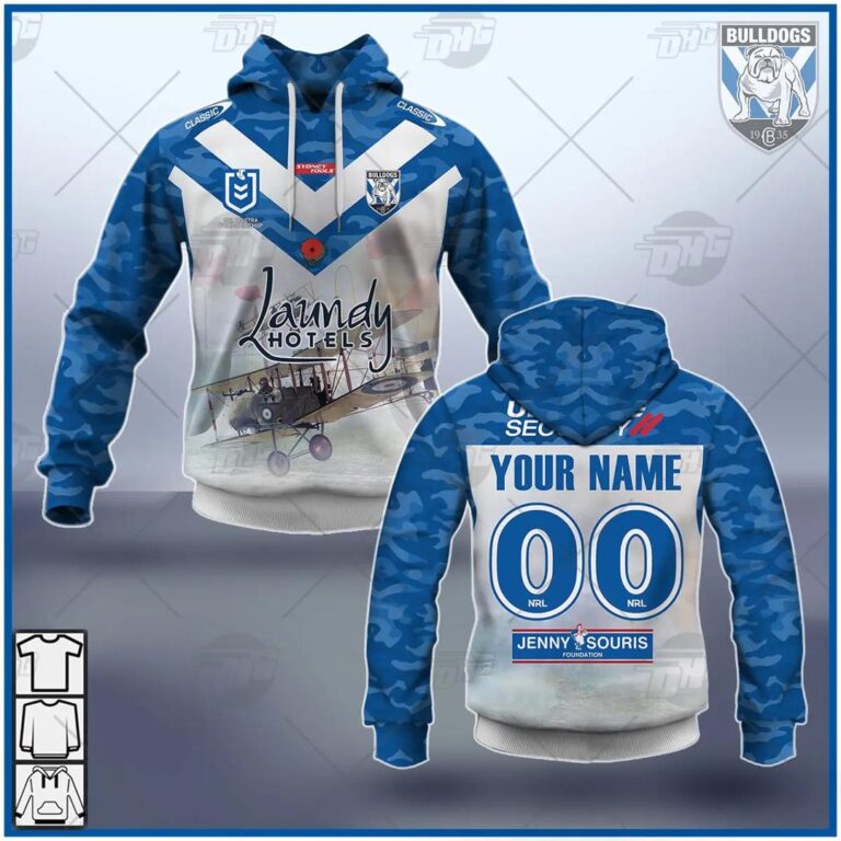 NRL Canterbury-Bankstown Bulldogs Custom Name Number 2021 ANZAC Pullover Hoodie