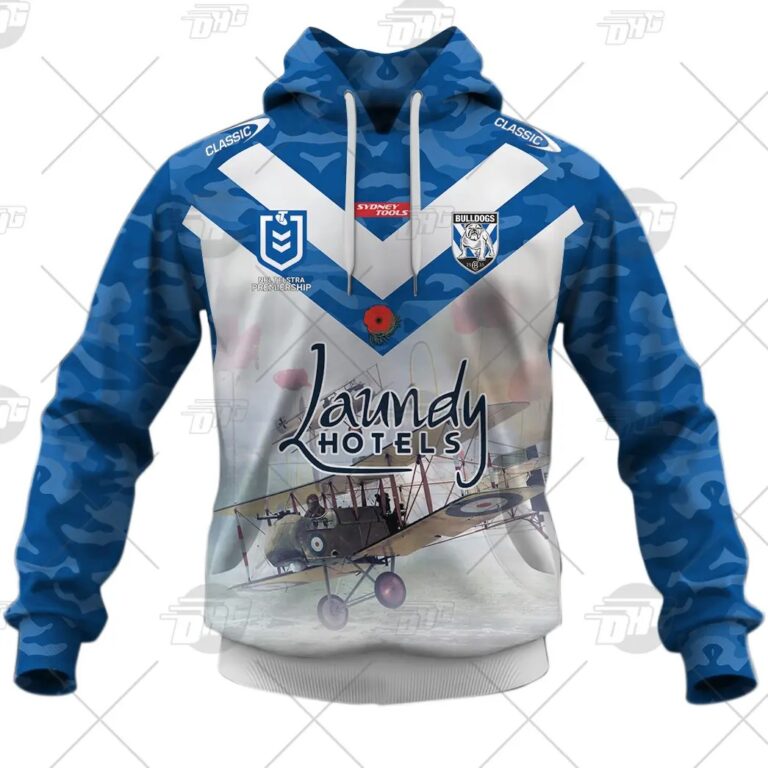 NRL Canterbury-Bankstown Bulldogs Custom Name Number 2021 ANZAC Pullover Hoodie