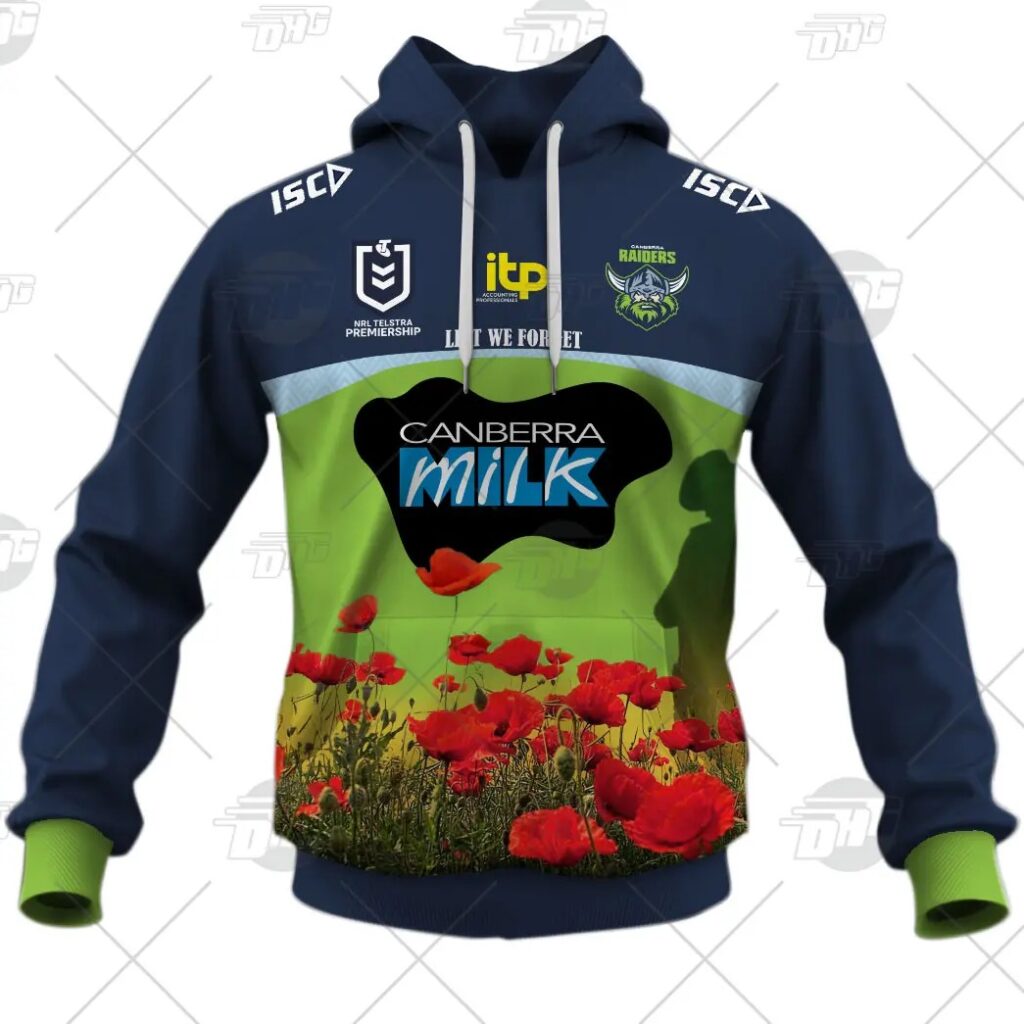 NRL Canberra Raiders Custom Name Number 2021 ANZAC Pullover Hoodie