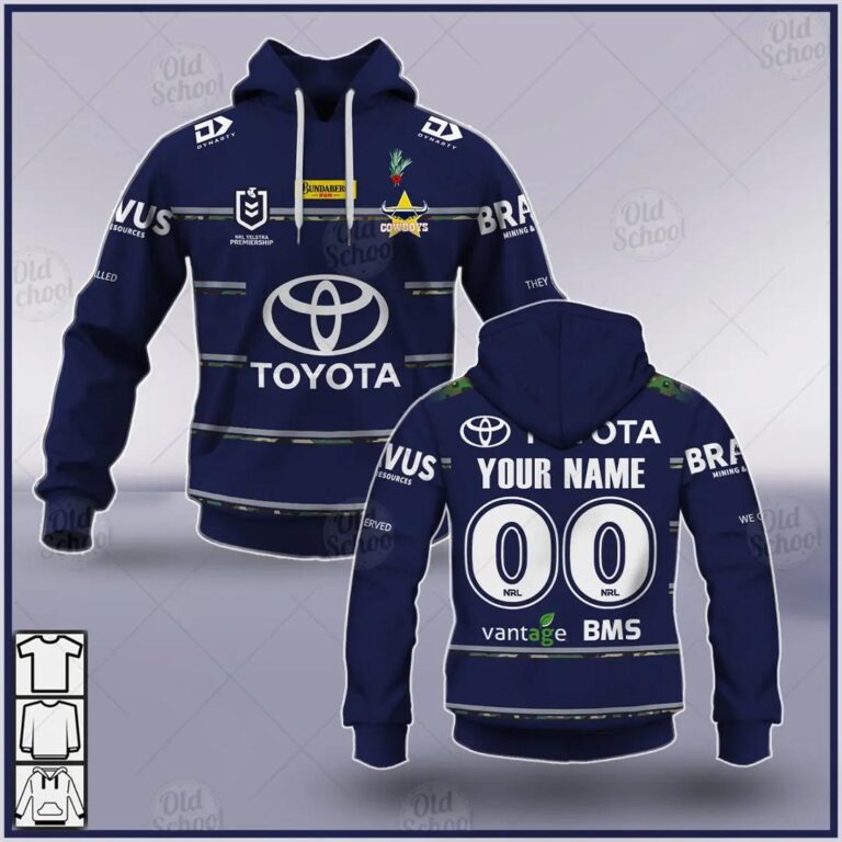 NRL North Queensland Cowboys Custom Name Number 2021 ANZAC Defence Pullover Hoodie